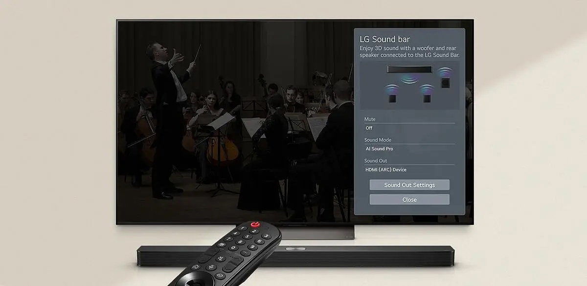 LG S95TR управление через меню телевизора LG — выбор режимов AI Sound Pro и Sound Mode