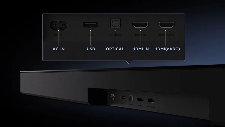 TCL Q85H задняя панель — разъёмы AC-IN, USB, Optical, HDMI IN, HDMI eARC