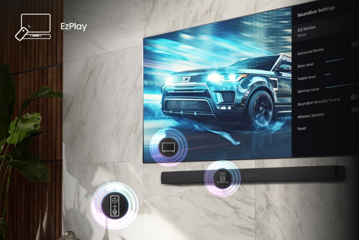 Hisense 55E7Q — EzPlay управление саундбаром