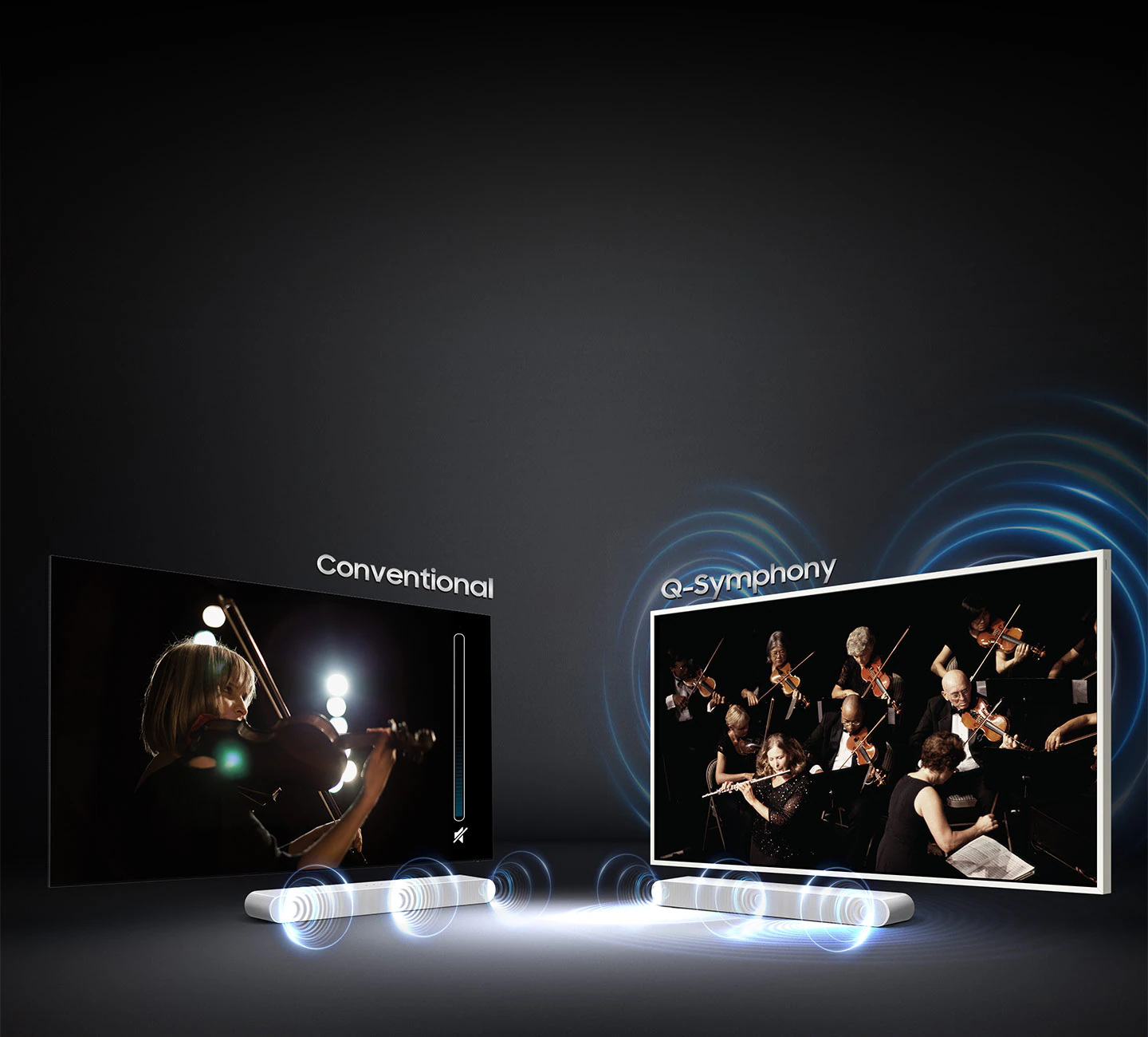 Samsung HW-S61B White — сравнение обычного звука и Q-Symphony с синхронизацией ТВ и саундбара