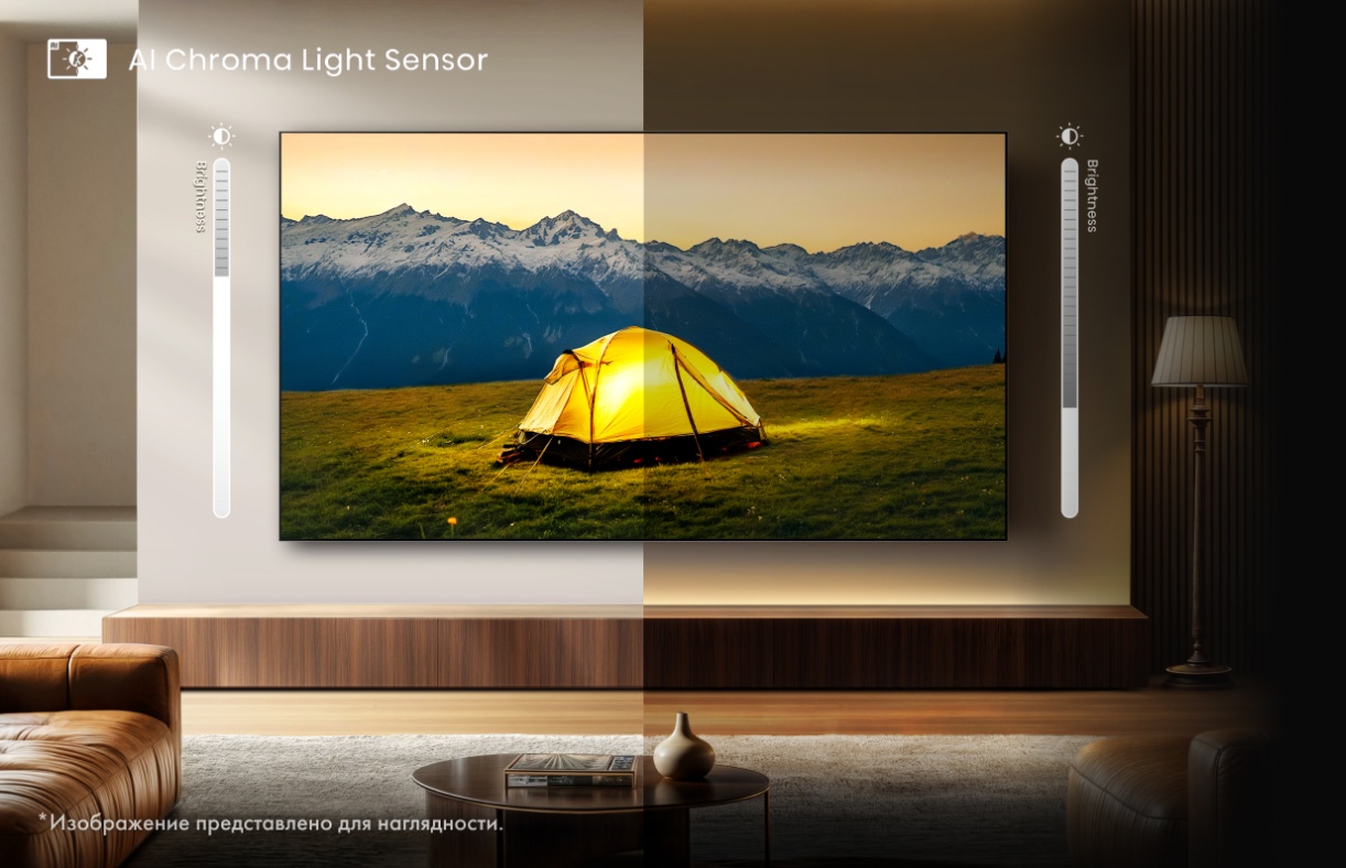 Hisense 75E8Q — адаптивная яркость, датчик освещённости